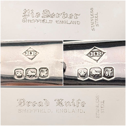 1973年 英国ヴィンテージ 純銀製ハンドル ケーキスライサー&ブレッドナイフ Harrison Brothers